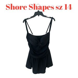 Shore Shapes Black 1 Piece Swimsuit Slimming Skirted Bottom sz 14 EUC Swim dress